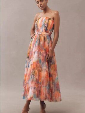 hutch strapless multi tiered floral tulle maxi dress Hutch Strapless Floral Tulle Maxi Dress In Orange Garden Party Floral - 29% Off